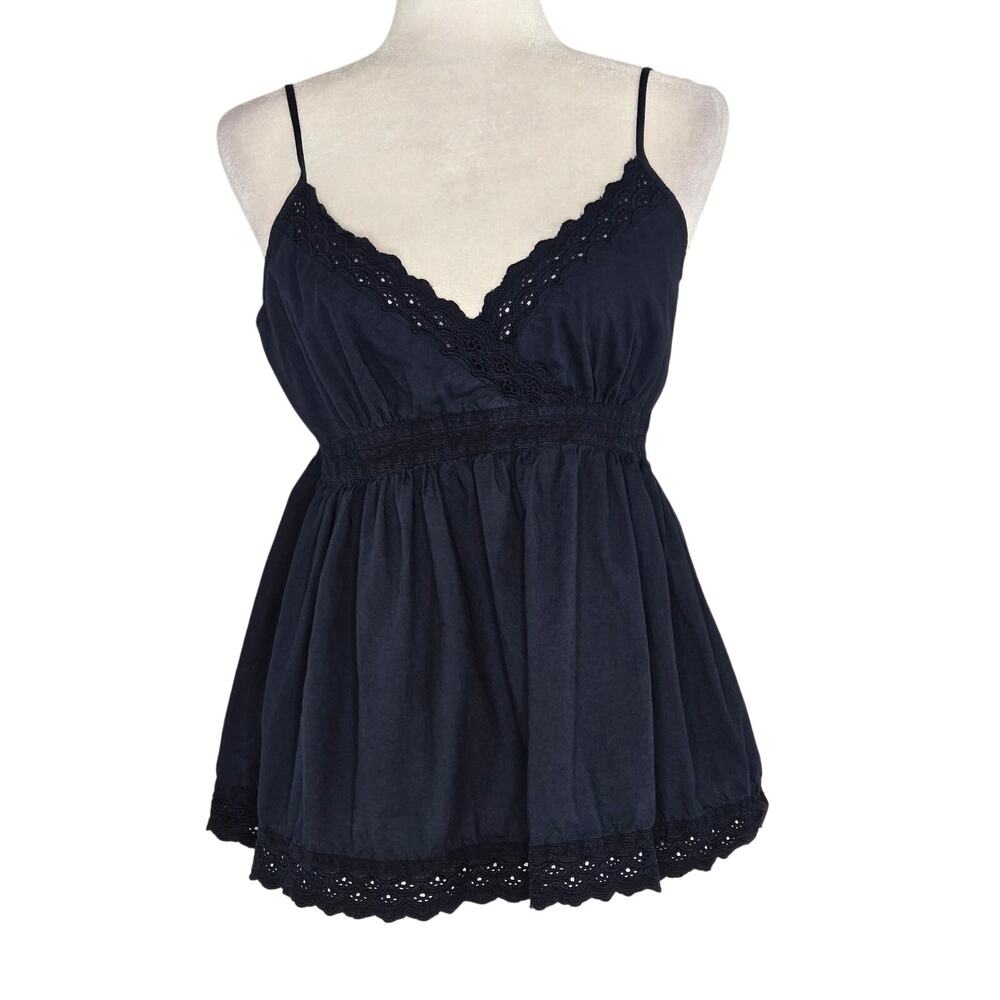 Levi's EUC babydoll embroidered trim spaghetti strap cami cotton top Large blue